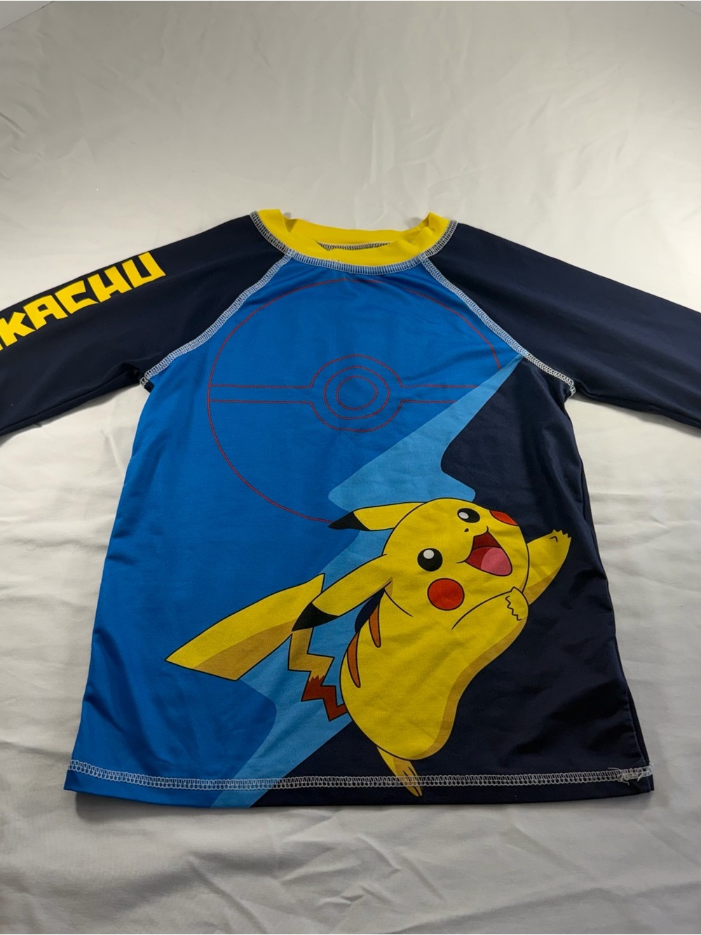 Pokémon Pikachu Rash Guard Swim Top Size 8 Blue Yellow Short Sleeve Swim Shirt